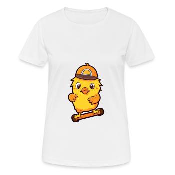 Funny Chicken Kawaii Cartoon Playing Skateboard - Women's Breathable T-Shirt - white - Front - AI Model Female 172 dark (172cm)