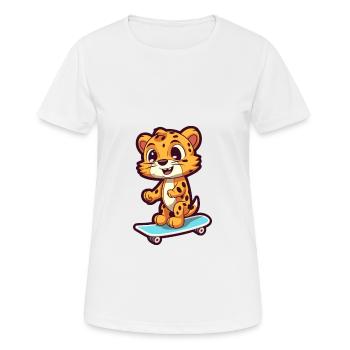 Funny Cheetah Kawaii Cartoon Playing Skateboard - Women's Breathable T-Shirt - white - Front - AI Model Female 172 dark (172cm)