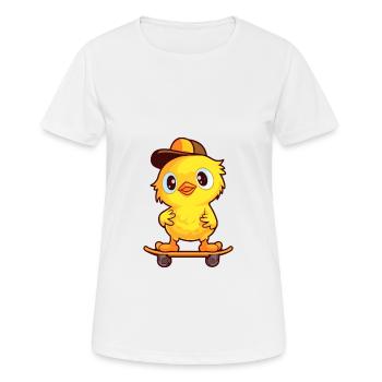Funny Chick Kawaii Cartoon Pet Playing Skateboard - Women's Breathable T-Shirt - white - Front - AI Model Female 172 dark (172cm)