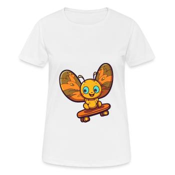 Funny Butterfly Kawaii Cartoon Playing Skateboard - Women's Breathable T-Shirt - white - Front - AI Model Female 172 dark (172cm)