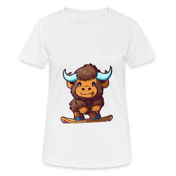 Funny Bison Kawaii Cartoon Pet Playing Skateboard - Women's Breathable T-Shirt - white - Front - AI Model Female 172 dark (172cm)
