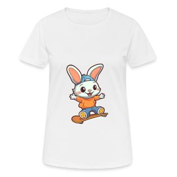 Lustiger Hase Kawaii Cartoon Haustier spielt Skateboard - Frauen T-Shirt atmungsaktiv - Weiß - Vorne - AI Model Female 172 dark (172cm)