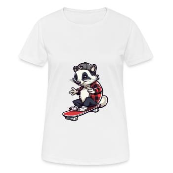 Lustiger Dachs Kawaii Cartoon Haustier spielt Skateboard - Frauen T-Shirt atmungsaktiv - Weiß - Vorne - AI Model Female 172 dark (172cm)