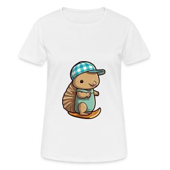 Funny Armadillo Kawaii Cartoon Playing Skateboard - Women's Breathable T-Shirt - white - Front - AI Model Female 172 dark (172cm)