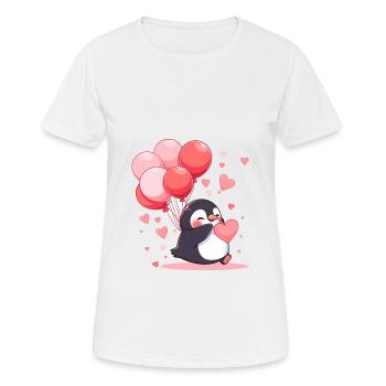 Pinguin Kawaii Cartoon Haustier spielt mit Luftballons - Frauen T-Shirt atmungsaktiv - Weiß - Vorne - AI Model Female 172 dark (172cm)
