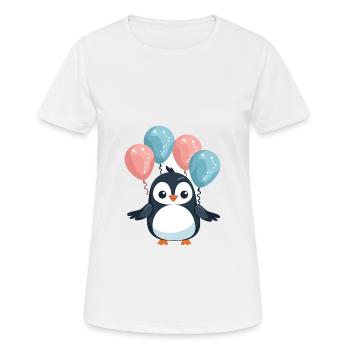 Pinguin Kawaii Cartoon Haustier spielt mit Luftballons - Frauen T-Shirt atmungsaktiv - Weiß - Vorne - AI Model Female 172 dark (172cm)