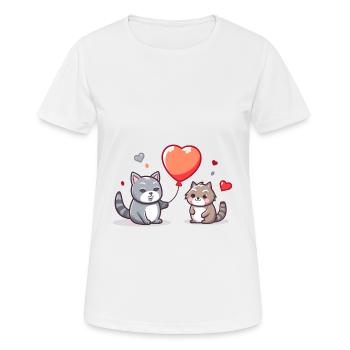 Katze und Hund Kawaii Cartoon spielen mit Luftballons - Frauen T-Shirt atmungsaktiv - Weiß - Vorne - AI Model Female 172 dark (172cm)