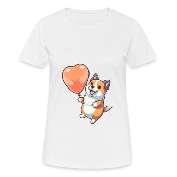 Dog Kawaii Cartoon Pet Playing With Balloons - Women's Breathable T-Shirt - white - Front - AI Model Female 172 dark (172cm)