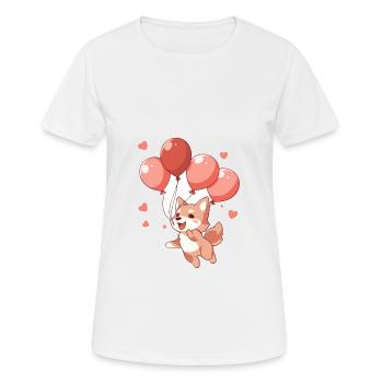 Dog Kawaii Cartoon Pet Playing With Balloons - Women's Breathable T-Shirt - white - Front - AI Model Female 172 dark (172cm)