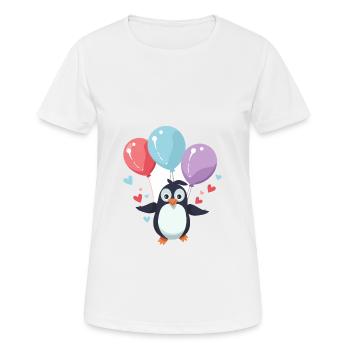 Pinguin Kawaii Cartoon Haustier spielt mit Luftballons - Frauen T-Shirt atmungsaktiv - Weiß - Vorne - AI Model Female 172 dark (172cm)