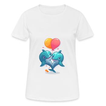 Delfine Kawaii Cartoon Haustier spielt mit Luftballons - Frauen T-Shirt atmungsaktiv - Weiß - Vorne - AI Model Female 172 dark (172cm)