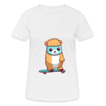 Drôle Alpaga Kawaii Cartoon Pet Jouer Skateboard - T-shirt respirant Femme - blanc - Devant - AI Model Female 172 dark (172cm)