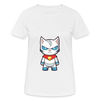 Super-héros Chat Drôle Kawaii Dessin Animé Animal Animal De Compagnie - T-shirt respirant Femme - blanc - Devant - AI Model Female 172 dark (172cm)