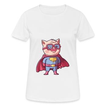 Super-héros Cochon Drôle Kawaii Dessin animé Animal de compagnie - T-shirt respirant Femme - blanc - Devant - AI Model Female 172 dark (172cm)