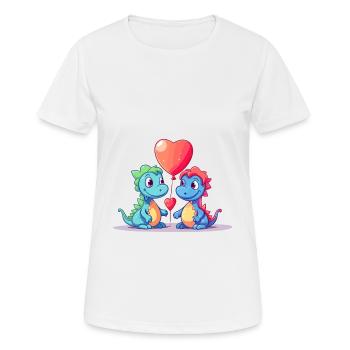 Dinosaurier Kawaii Cartoon Haustier spielt mit Luftballons - Frauen T-Shirt atmungsaktiv - Weiß - Vorne - AI Model Female 172 dark (172cm)