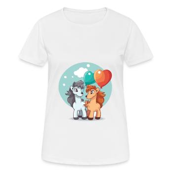Pferde Kawaii Cartoon Haustier spielt mit Luftballons - Frauen T-Shirt atmungsaktiv - Weiß - Vorne - AI Model Female 172 dark (172cm)