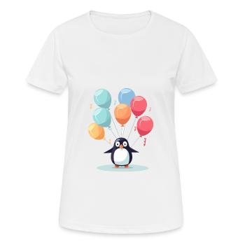 Pinguin Kawaii Cartoon Haustier spielt mit Luftballons - Frauen T-Shirt atmungsaktiv - Weiß - Vorne - AI Model Female 172 dark (172cm)