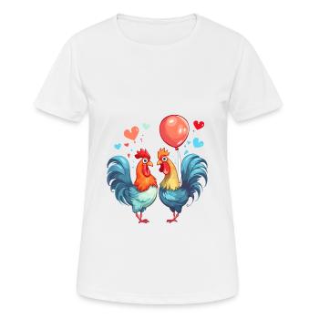 Hähne Kawaii Cartoon Haustier spielt mit Luftballons - Frauen T-Shirt atmungsaktiv - Weiß - Vorne - AI Model Female 172 dark (172cm)