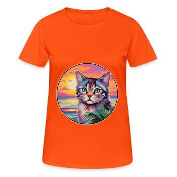 Australische Nebelkatze Aquarell Cartoon Kawaii - Frauen T-Shirt atmungsaktiv - Neonorange - Vorne - AI Model Female 172 dark (172cm)