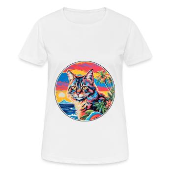 Dessin animé aquarelle chat Bobtail américain Kawaii - T-shirt respirant Femme - blanc - Devant - AI Model Female 172 dark (172cm)
