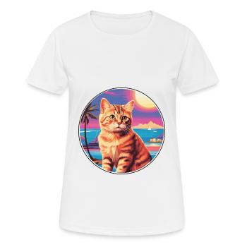 Amerikanische Polydactyl Katze Aquarell Karikatur Kawaii - Frauen T-Shirt atmungsaktiv - Weiß - Vorne - AI Model Female 172 dark (172cm)