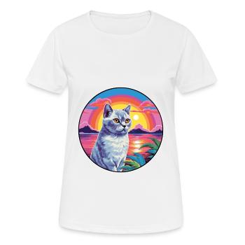 Britische Kurzhaarkatze, Aquarell-Cartoon-Haustier - Frauen T-Shirt atmungsaktiv - Weiß - Vorne - AI Model Female 172 dark (172cm)