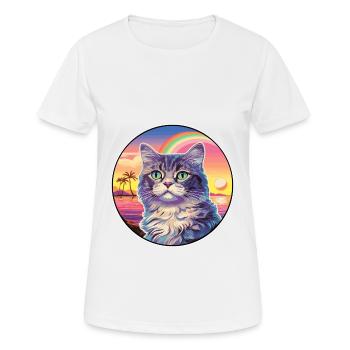 Highlander Katze Rasse Aquarell Karikatur Kawaii Haustier - Frauen T-Shirt atmungsaktiv - Weiß - Vorne - AI Model Female 172 dark (172cm)