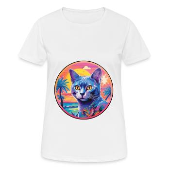 Race de chat bleu russe aquarelle dessin animé Kawaii - T-shirt respirant Femme - blanc - Devant - AI Model Female 172 dark (172cm)