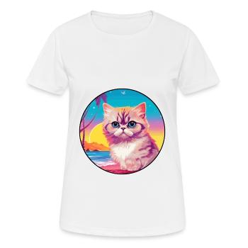 Exotische Kurzhaarkatze Aquarell Cartoon Kawaii - Frauen T-Shirt atmungsaktiv - Weiß - Vorne - AI Model Female 172 dark (172cm)