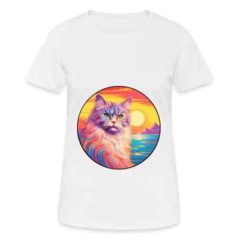 German Longhair Cat Watercolor Cartoon Kawaii - Women's Breathable T-Shirt - white - Front - AI Model Female 172 dark (172cm)