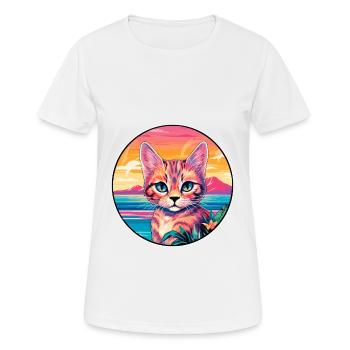 Khao Manee Chat Race Aquarelle Dessin animé Kawaii Pet - T-shirt respirant Femme - blanc - Devant - AI Model Female 172 dark (172cm)