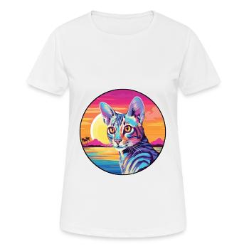 Savannah Cat Breed Watercolor Cartoon Kawaii Pet - Women's Breathable T-Shirt - white - Front - AI Model Female 172 dark (172cm)
