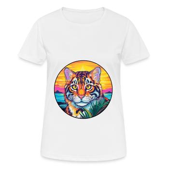 Race de chat tigre aquarelle dessin animé Kawaii animal de compagnie - T-shirt respirant Femme - blanc - Devant - AI Model Female 172 dark (172cm)
