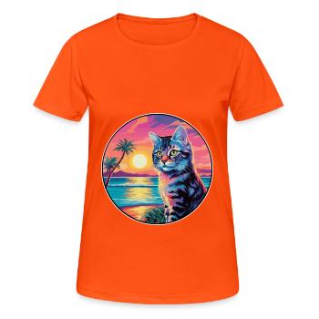 Kalifornische gesprenkelte Katze Aquarell Karikatur Kawaii - Frauen T-Shirt atmungsaktiv - Neonorange - Vorne - AI Model Female 172 dark (172cm)