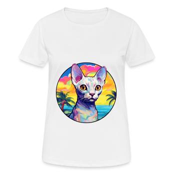 Devon Rex Chat Race Aquarelle Dessin animé Kawaii Animal de compagnie - T-shirt respirant Femme - blanc - Devant - AI Model Female 172 dark (172cm)