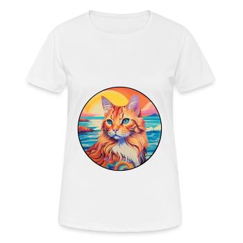 Ingwer Langhaar Katze Aquarell Karikatur Kawaii - Frauen T-Shirt atmungsaktiv - Weiß - Vorne - AI Model Female 172 dark (172cm)
