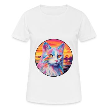 Turkish Angora Cat Breed Watercolor Cartoon Kawaii - Women's Breathable T-Shirt - white - Front - AI Model Female 172 dark (172cm)