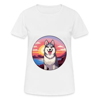 Husky Chien Aquarelle Colorée Dessin Animé Kawaii Pet - T-shirt respirant Femme - blanc - Devant - AI Model Female 172 dark (172cm)