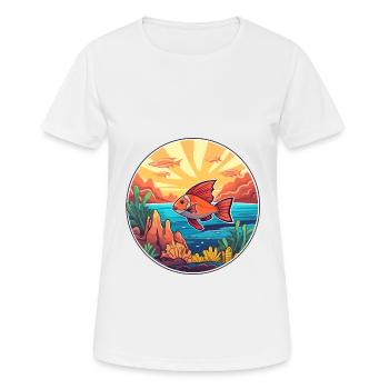 Coral Reef Fish Colorful Watercolor Cartoon Kawaii - Women's Breathable T-Shirt - white - Front - AI Model Female 172 dark (172cm)