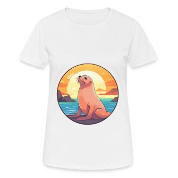Lion de mer coloré aquarelle dessin animé kawaii animal - T-shirt respirant Femme - blanc - Devant - AI Model Female 172 dark (172cm)