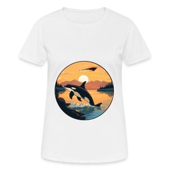 Orca Colorful Watercolor Cartoon Kawaii Animal - Women's Breathable T-Shirt - white - Front - AI Model Female 172 dark (172cm)