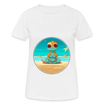 Chameleon Cartoon Yoga Beach Summer Illustration - Women's Breathable T-Shirt - white - Front - AI Model Female 172 dark (172cm)