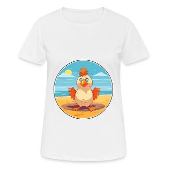 Huhn Cartoon Yoga Strand Sommer Illustration - Frauen T-Shirt atmungsaktiv - Weiß - Vorne - AI Model Female 172 dark (172cm)