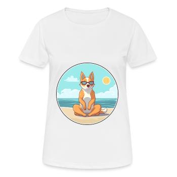 Dog Cartoon Yoga Beach Summer Illustration - Women's Breathable T-Shirt - white - Front - AI Model Female 172 dark (172cm)