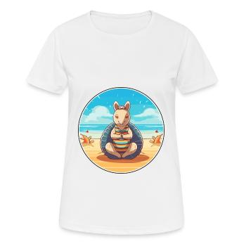 Gürteltier Karikatur Yoga Strand Sommer Illustration - Frauen T-Shirt atmungsaktiv - Weiß - Vorne - AI Model Female 172 dark (172cm)