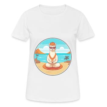 Alpaca Cartoon Yoga Beach Summer Illustration - Women's Breathable T-Shirt - white - Front - AI Model Female 172 dark (172cm)