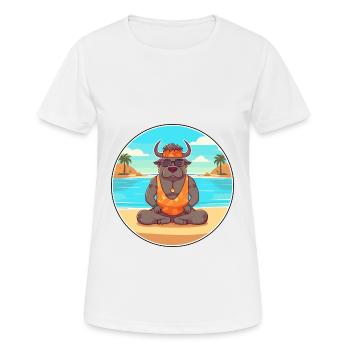 Bison Cartoon Yoga plage Illustration d’été - T-shirt respirant Femme - blanc - Devant - AI Model Female 172 dark (172cm)