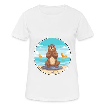 Biber-Karikatur Yoga Strand Sommer Illustration - Frauen T-Shirt atmungsaktiv - Weiß - Vorne - AI Model Female 172 dark (172cm)