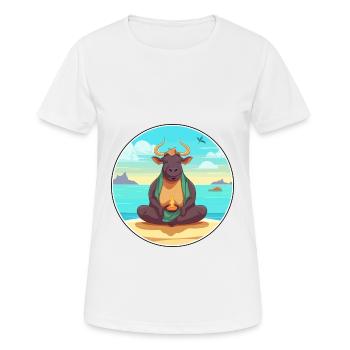 Bull Cartoon Yoga Beach Summer Illustration - Women's Breathable T-Shirt - white - Front - AI Model Female 172 dark (172cm)