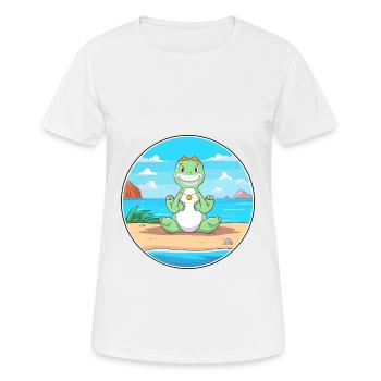 Dinosaur Cartoon Yoga Beach Summer Illustration - Women's Breathable T-Shirt - white - Front - AI Model Female 172 dark (172cm)